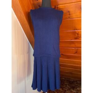 Vintage 60s Navy Blue Handmade Knit Sleeveless Top & Skirt Set sz S